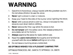 Optimus 8R -Outdoor Camping Store Warning